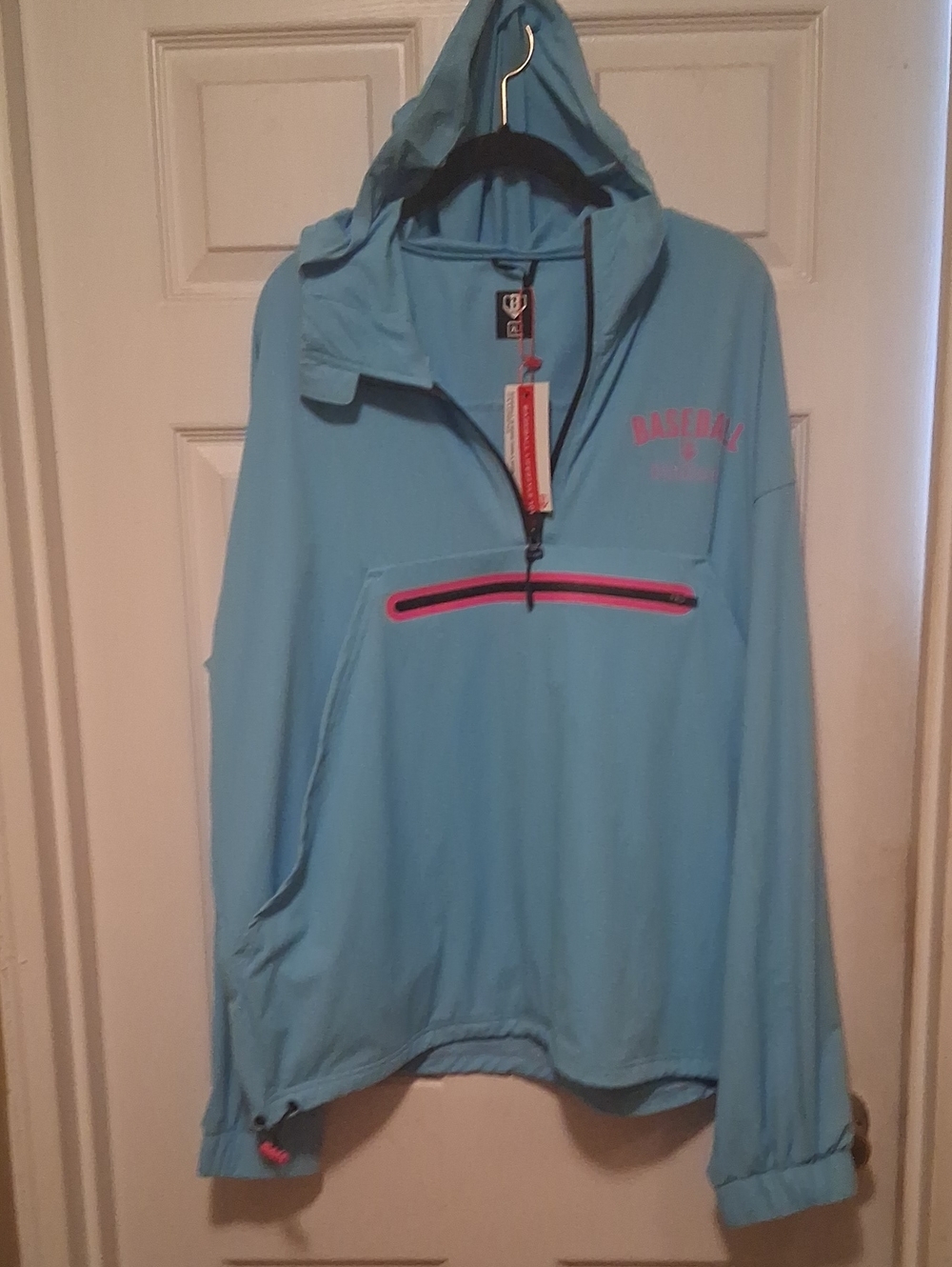 Baseball Lifestyle  Light Blue  Hooded Windbreaker Jacket Xl
